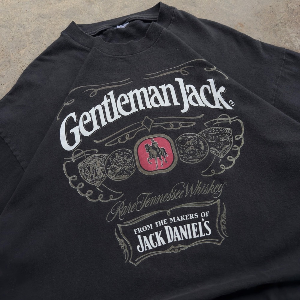 Vintage 90s Jack Daniels Gentleman Jack Whiskey T-Shirt Black XL (d1a)
